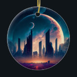 Science Fiction Cyberpunk Space City Keramik Ornament<br><div class="desc">Fantasy,  Sci-fi & Horror Art von The Lunarium.</div>