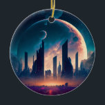 Science Fiction Cyberpunk Space City Keramik Ornament<br><div class="desc">Fantasy, Sci-fi & Horror Art von The Lunarium.</div>
