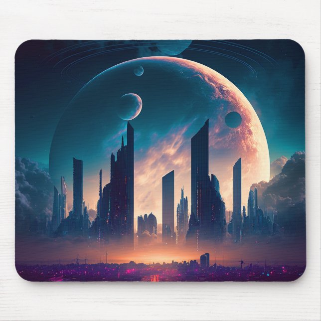 Science Fiction Cyberpunk Space City Mousepad (Vorne)