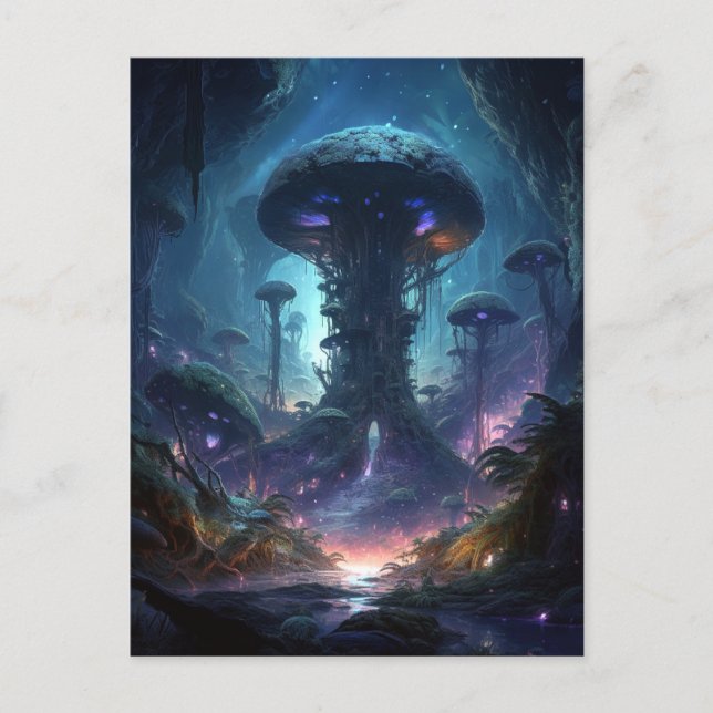 Science Fiction Fantasy Mushroom Cavern Stadt Postkarte (Vorderseite)