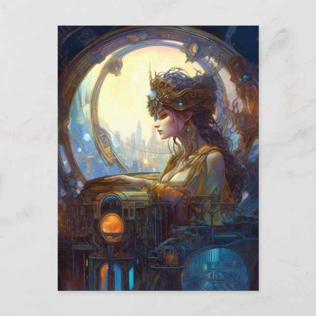 Science Fiction Fantasy Sci-Fi Art Nouveau Lady Postkarte (Vorderseite)