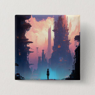 Science Fiction Futuristic City Button