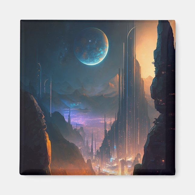 Science Fiction Futuristic City Magnet (Vorne)