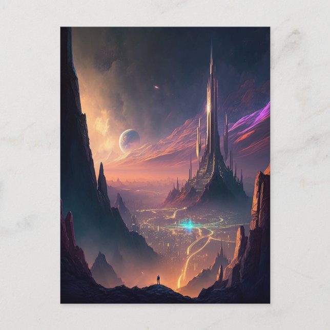 Science Fiction Futuristic City Postcard Postkarte (Vorderseite)