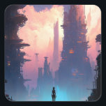 Science Fiction Futuristic City Quadratischer Aufkleber<br><div class="desc">Fantasy Art Produkte von The Lunarium.</div>