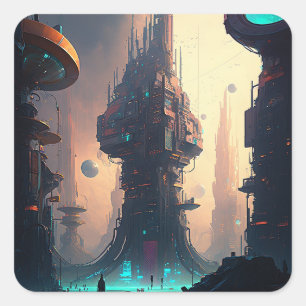 Science Fiction Futuristic City Square Sticker