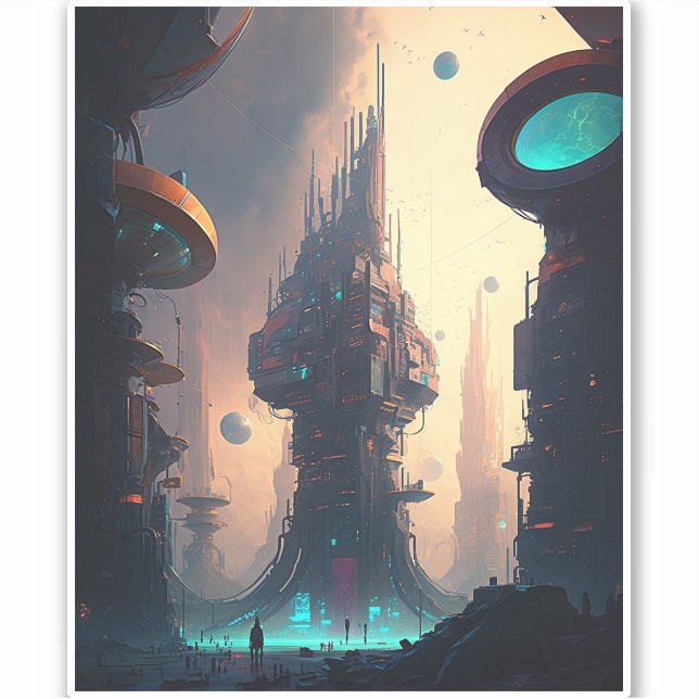 Science Fiction Futuristic City Sticker (Vorderseite)