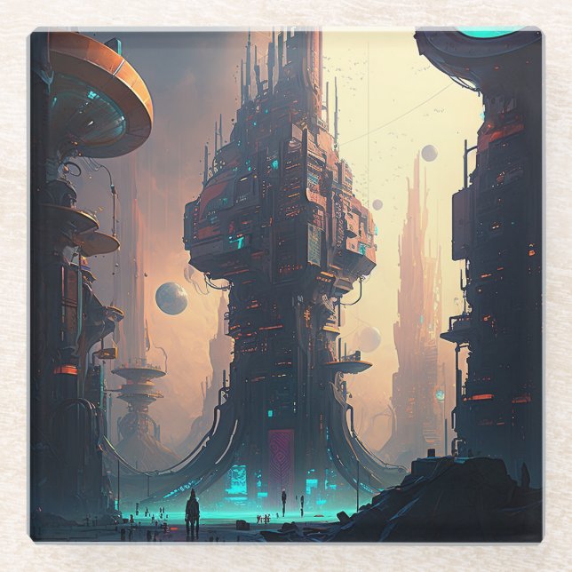 Science Fiction Futuristic City Untersetzer (Vorderseite)