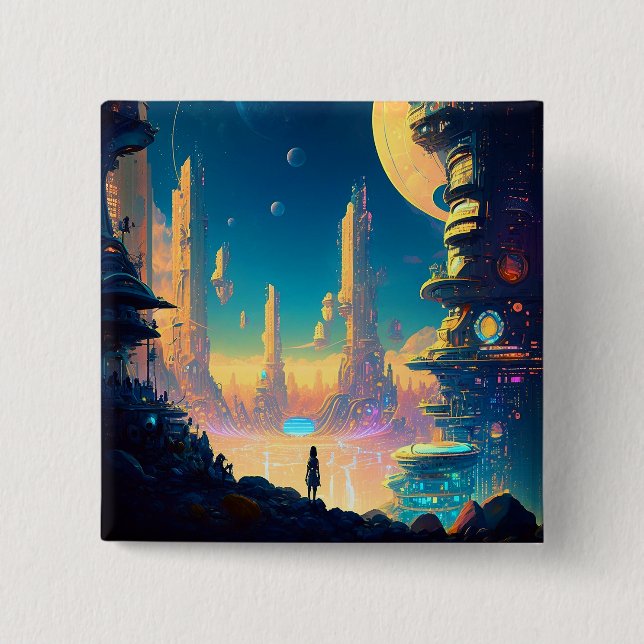 Science Fiction Futuristische City-Taste Button (Vorderseite)