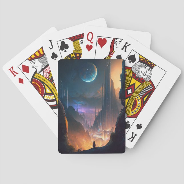 Science Fiction Futuristische Stadt Spielkarten (Rückseite)