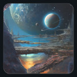 Science Fiction Futuristische Weltraumstadt Quadratischer Aufkleber<br><div class="desc">Fantasy Art Produkte von The Lunarium.</div>
