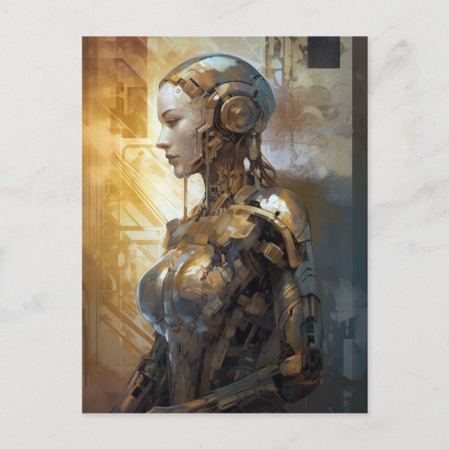 Science Fiction Golden Cyborg Postkarte (Vorderseite)