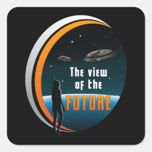 Science Fiction Ufo Space Alien Sci-Fi Funny Gift Quadratischer Aufkleber