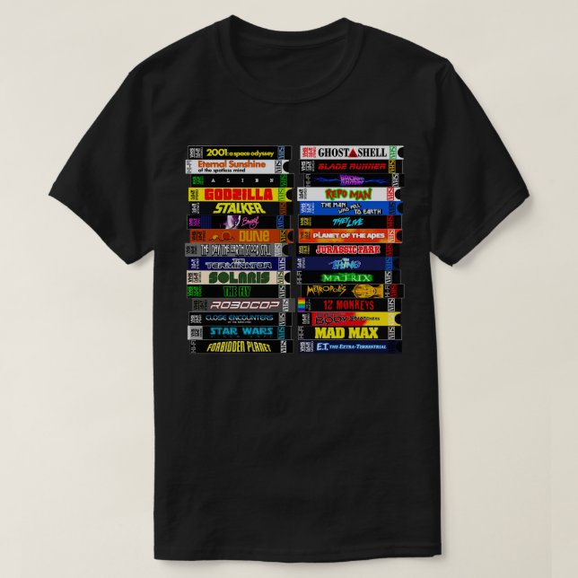 Science Fiction VHS-Stapel T-Shirt (Design vorne)