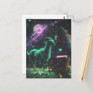 Science-Fiction-Ziege im Weltraum mit Musik-Fantas Postkarte