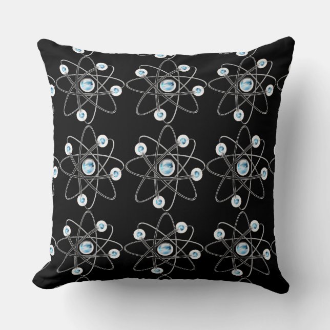 Science Geek Atom Symbol Black Throw Kissen (Vorderseite)