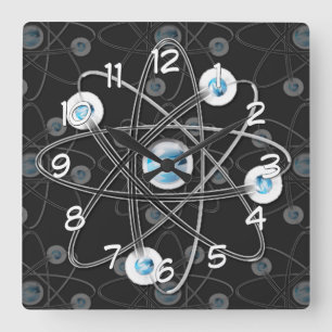 Science Geek Atom Symbol Wall Clock Quadratische Wanduhr