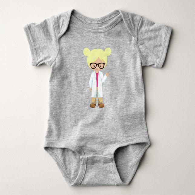 Science Girl, Scientist, Niedlich Girl, Blonde Hai Baby Strampler (Vorderseite)