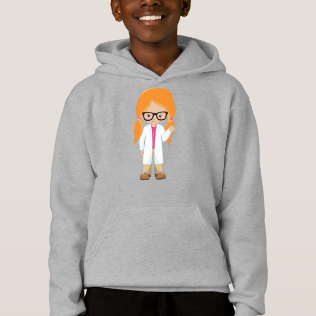 Science Girl, Scientist, Niedlich Girl, Orange Hai Hoodie (Vorderseite)