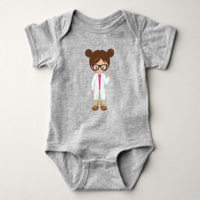 Science Girl, Scientist, Niedliches Mädchen, braun Baby Strampler (Vorderseite)