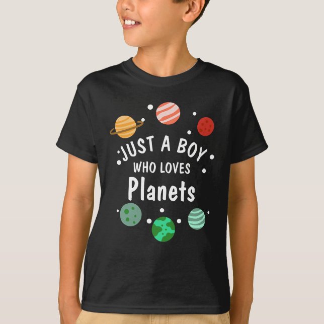 Science Nerd Weltraumjunge, der Planeten Lieben T-Shirt (Vorderseite)