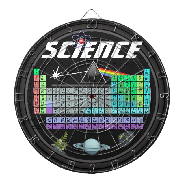 Science-Tafel mit Dartbrett Dartscheibe (vorne)