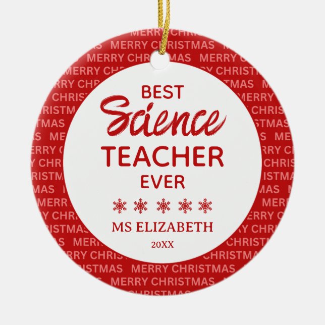 Science Teacher Typografie Weihnachten Rot Keramik Ornament (Vorne)