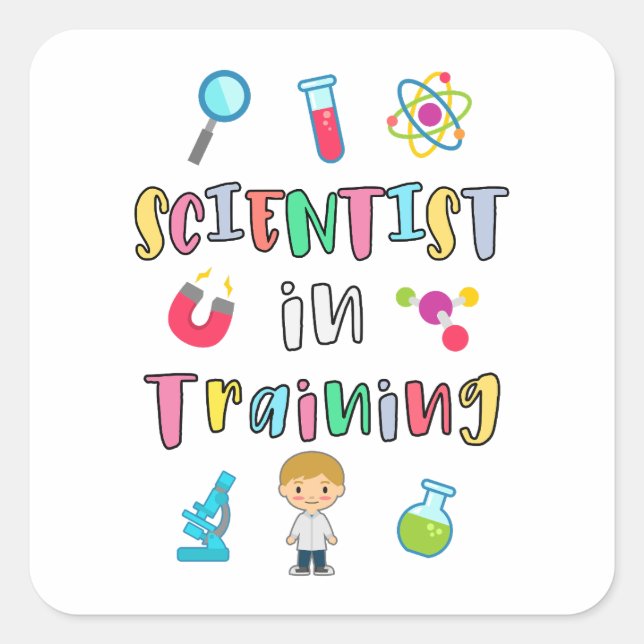 Scientist in Training for Young Scientists Quadratischer Aufkleber (Vorderseite)