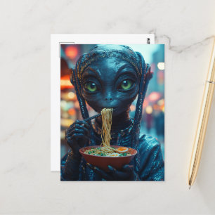 Scifi Alien Eating Ramen Postkarte