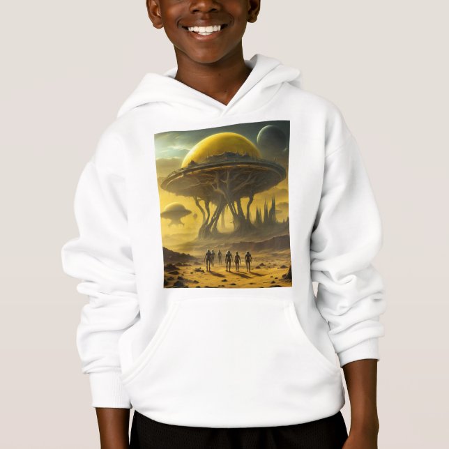 SciFi Alien World View Planet Ufo Tower Hoodie (Vorderseite)