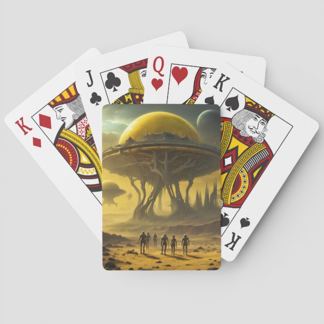 SciFi Alien World View Planet Ufo Tower Spielkarten (Rückseite)
