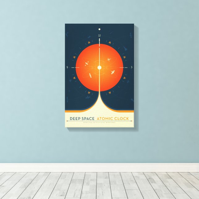 SciFi-Anzeige, Orange Atomuhr, Deep Space Leinwanddruck (Insitu (Holzboden))