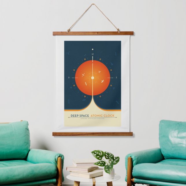 SciFi-Anzeige, Orange Atomuhr, Deep Space Wandteppich Mit Holzrahmen (Wohnzimmer)