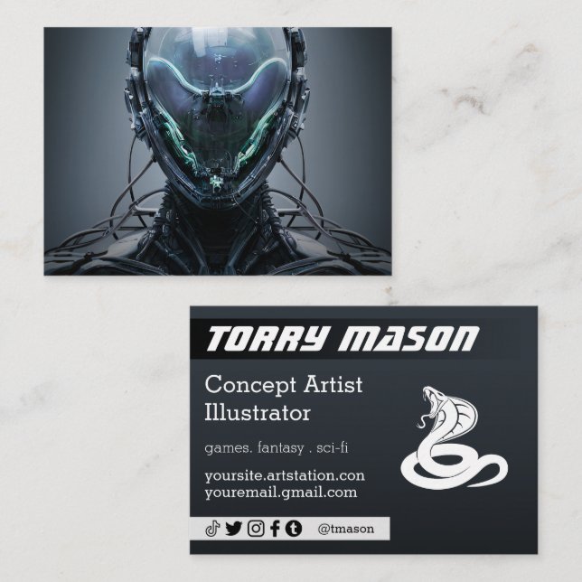 SciFi Cyberpunk Droid Business Card Visitenkarte (Vorne/Hinten)