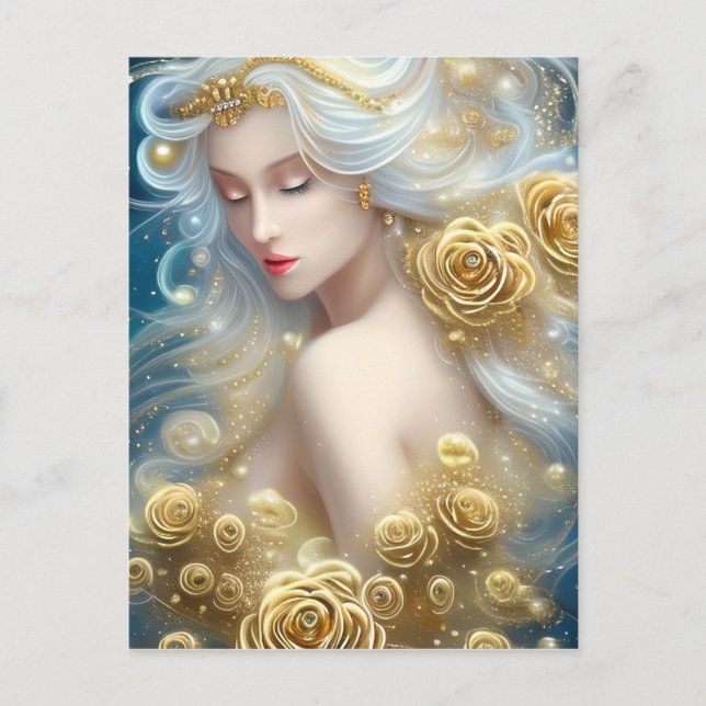 SciFi Exquisite Delicate Gold Intricate Rose Fema Postkarte (Vorderseite)