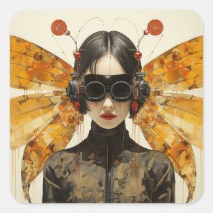 Scifi Insect Woman Quadratischer Aufkleber