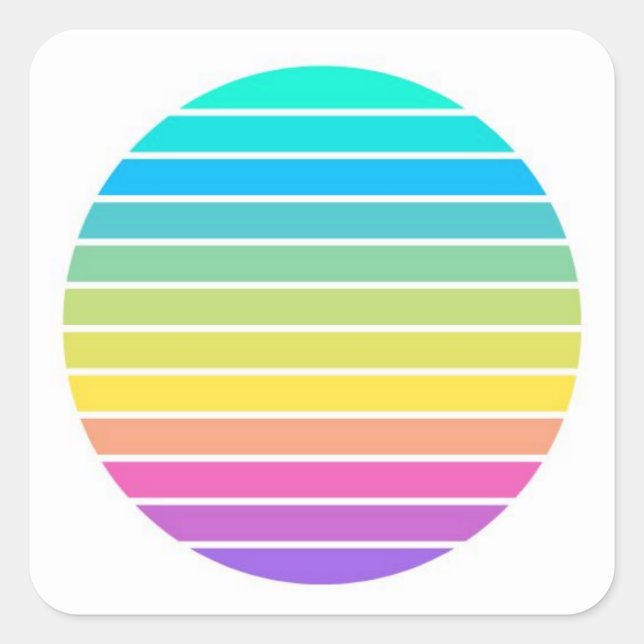 scifi rainbow pastel 60s 70s sunset stripes quadratischer aufkleber (Vorderseite)