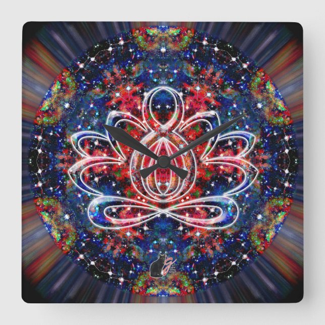 Scintillation Zen Lotus Clock Quadratische Wanduhr (Vorderseite)