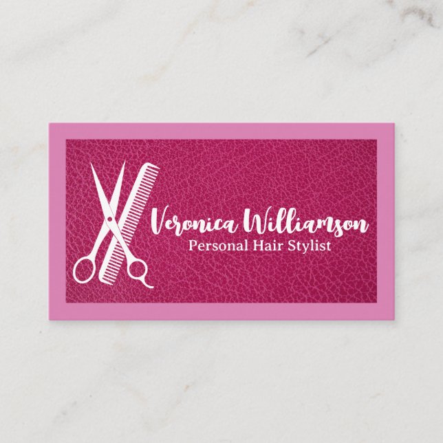 Scissors Comb | Hair Stylist Logo | Leather Visitenkarte (Vorderseite)