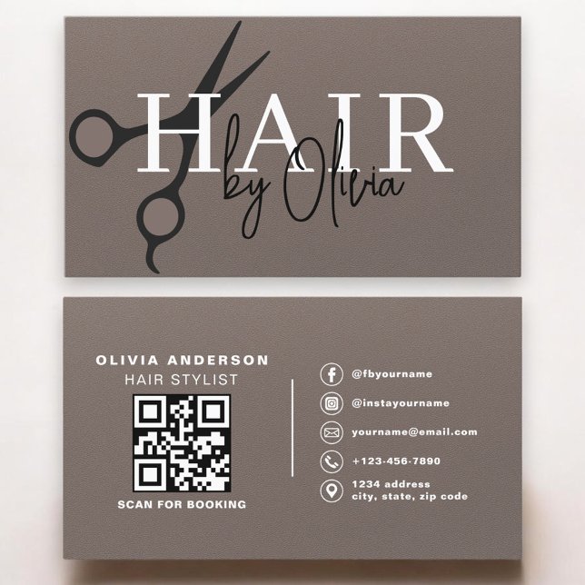 Scissors QR Code Hair Stylist Matte Brown Visitenkarte (Von Creator hochgeladen)
