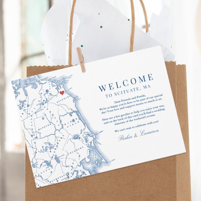 Scituate MA Map Wedding Willkommen und Tour Dankeskarte (These Welcome to Scituate wedding welcome letters include your itinerary on the back)