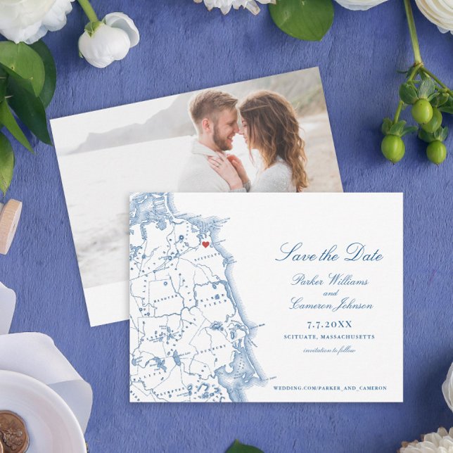 Scituate Massachusetts Karte Elegante Marineküste (These Scituate MA South Shore map save the dates are perfect for your coastal destination wedding)