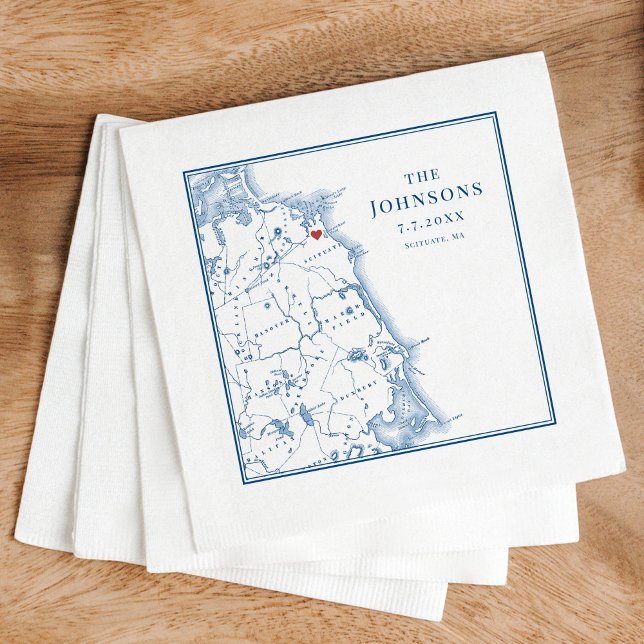 Scituate Massachusetts Map Eleganter Nachname Serviette (These last name Scituate MA napkins are perfect to toast the couple at a wedding reception)