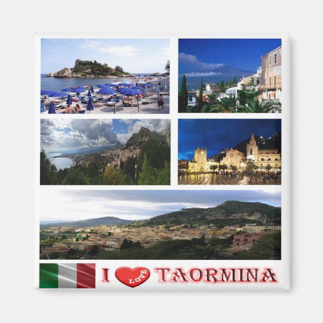SCL059 TAORMINA, I Liebe, Mosaik Sizilien, Kühlsch Magnet (Vorne)