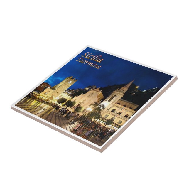 SCL061 TAORMINA by night, Sizilien, Italien, Fliese (Seite)