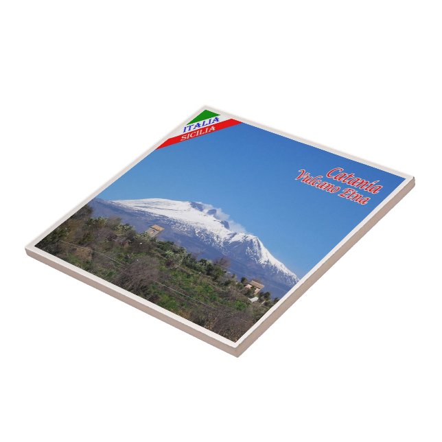 SCL088 CATANIA, Ätna mit Schnee, Sizilien, Fliese (Seite)