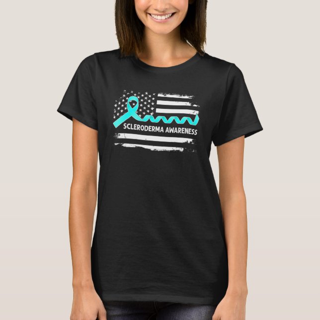 Scleroderma Awareness American Flag Aquamarin Ribb T-Shirt (Vorderseite)