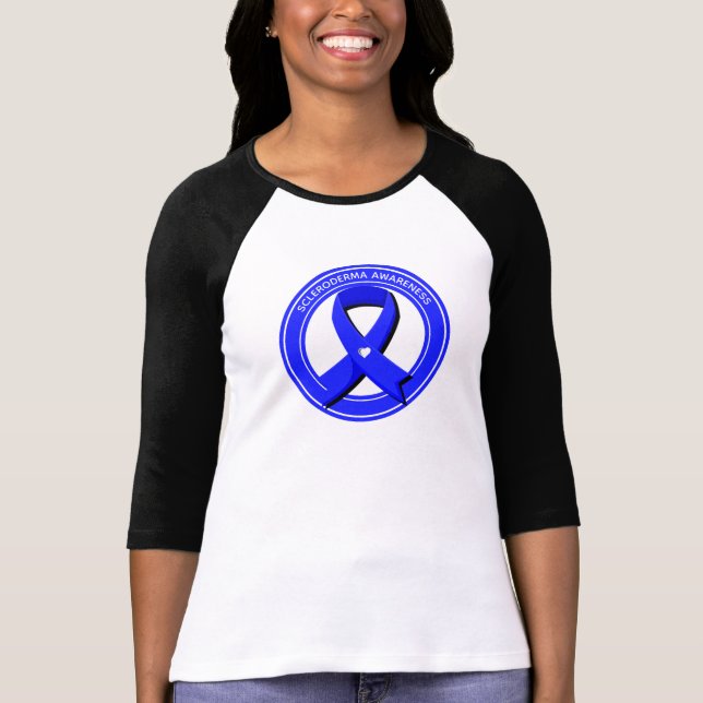 Scleroderma Awareness Blue Ribbon Weißes Herz T-Shirt (Vorderseite)
