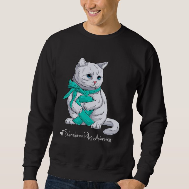 Scleroderma Awareness Month Teal Ribbon Cat Sweatshirt (Vorderseite)