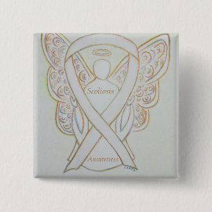 Scoliose Awareness Angel White Ribbon Art Button